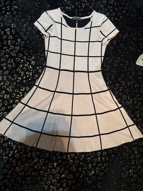 My Michelle Pink and Black Grid Fit & Flare Dress